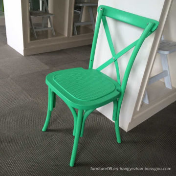 Silla de espalda cruzada apilable PP verde resina plástica